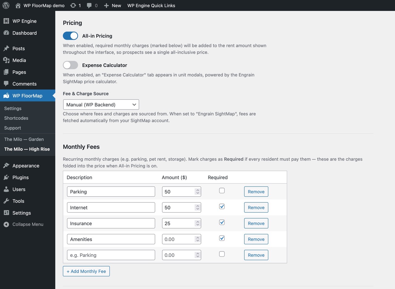 All-in pricing — transparent rent, fees and deposits in one view