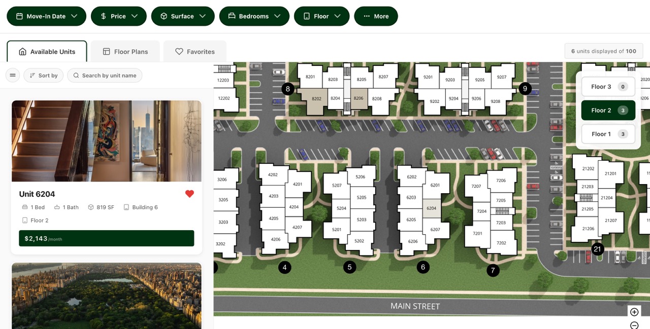 Enhanced SightMap — interactive map with unit cards and floor toggles
