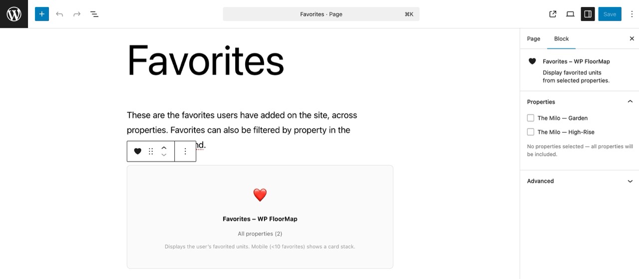 Favorites — unit comparison view