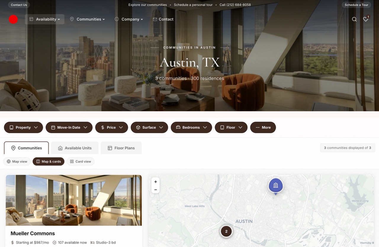 A city page on a portfolio site