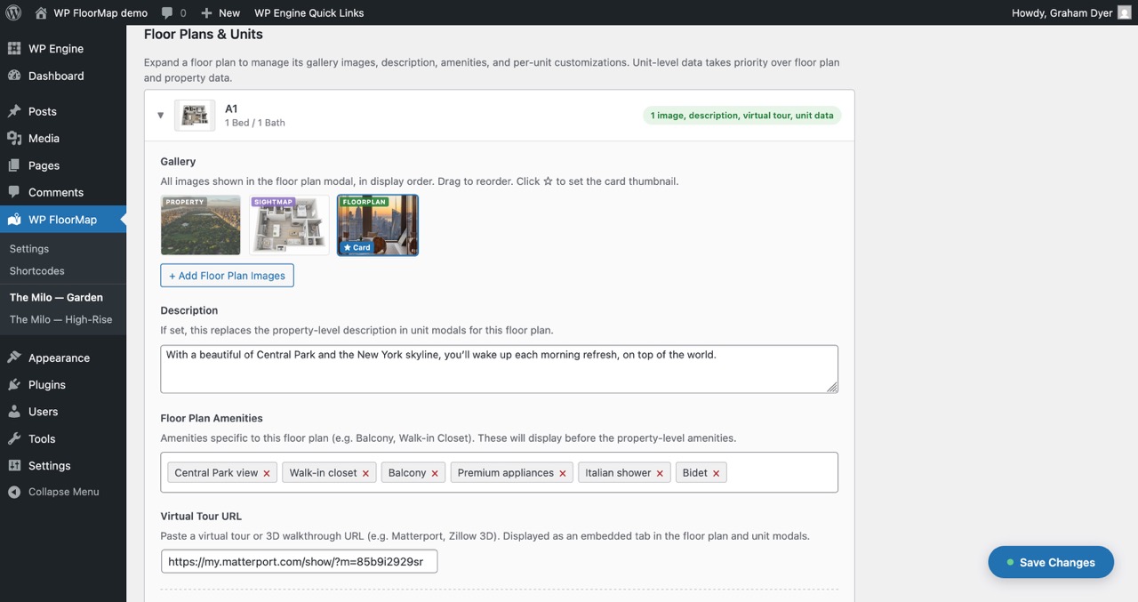 PMS data in WordPress — unit listing