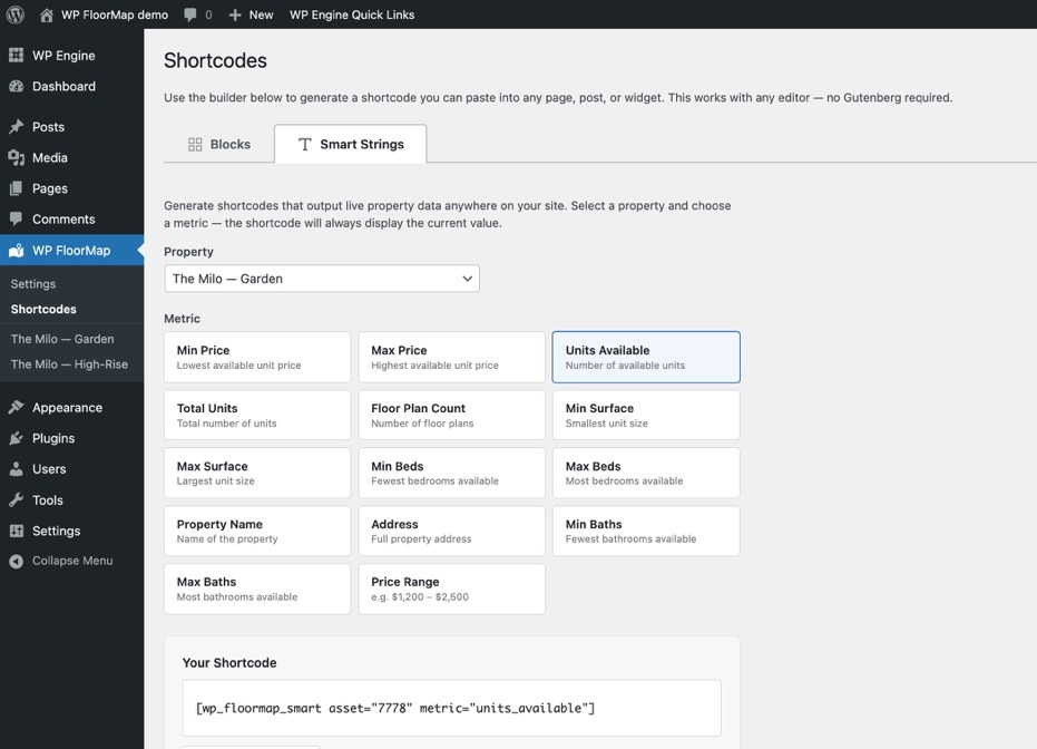 PMS data in WordPress — floor plan view